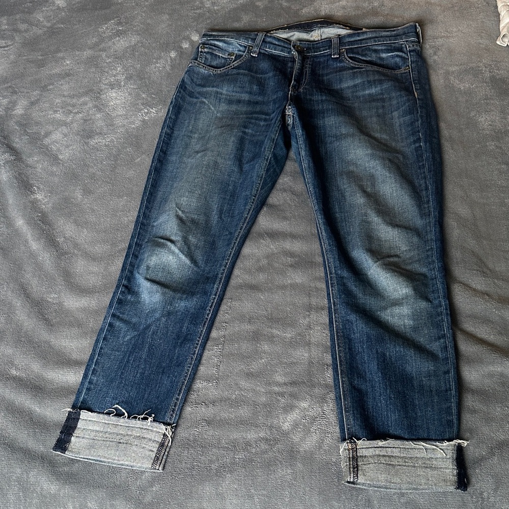 rag & bone Indigo Blue Straight Jeans with Rolled Cuffs